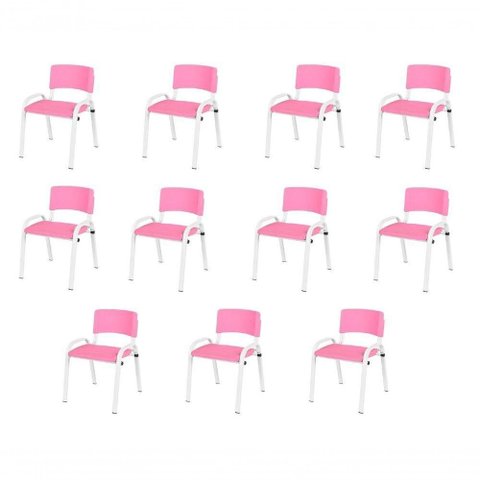 Kit 11 Cadeira Iso Infantil Creche, Base Branco Rosa