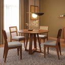 Ver imagem 1 de Conjunto Sala de Jantar Mesa Redonda 105cm com 4 Cadeiras MDF Palha Sintética Pinhão/Bege Claro