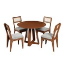 Ver imagem 2 de Conjunto Sala de Jantar Mesa Redonda 105cm com 4 Cadeiras MDF Palha Sintética Pinhão/Bege Claro