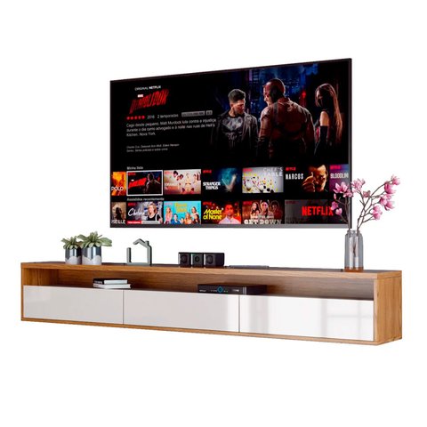 Rack Suspenso Pequeno de Parede para Sala de Tv ou Quarto Life 1.12 - Off White com Freijo - Moveisa