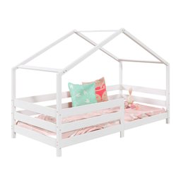 Cama Montessoriana Madeira Maciça Casa com Estrado Rena Branco Idimex - 9