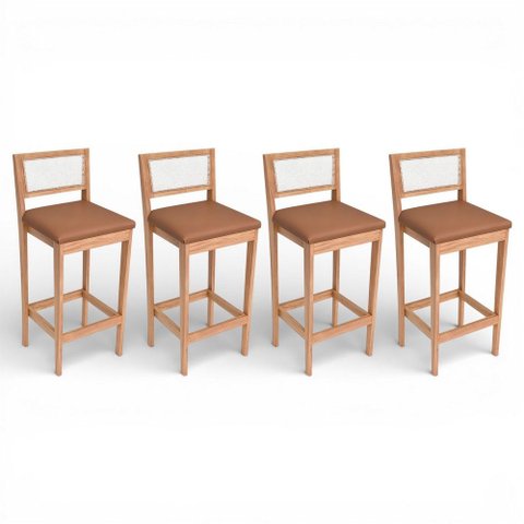 Kit 04 Banquetas Altas Brunella 99cm com Encosto Telinha Estilo Palha Corino Brown - Abmaza