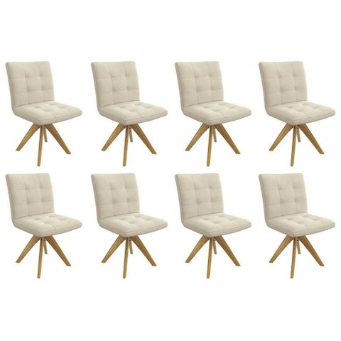 Cadeira Sala de Jantar Nice 1c001ca Premium Madeira Maciça Kit 8 Un Carvalho/linho Bege Argila -