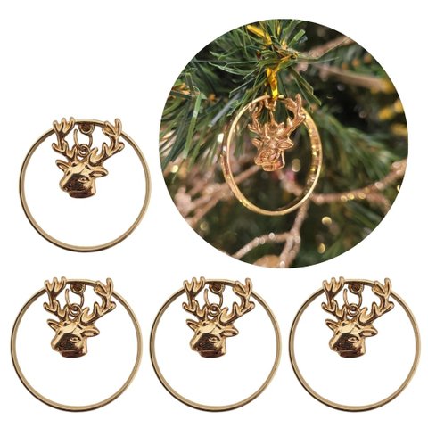 Kit 4 Pingentes Argola Natal Rena Metal Rosê Gold 4cm - Bela Flor