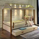 Ver imagem 1 de Cama Casa Elisa Branco/Mel com LED, Aux. e 02 Colchões