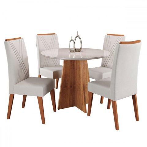 Mesa de Jantar 4 Lugares World com Vidro Mel/marfim/off White - Viero Móveis