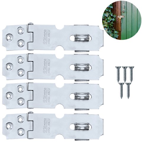 Dobradiça Porta Cadeado Fecho Trinco Zincado 6,5cm para Portão Gaveta Armário | Silvana | Kit 04 Un