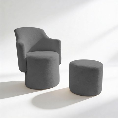 Poltrona Organica com Puff Tecido Boucle Moderna Elegante Decorativa Confortável Sala Espera