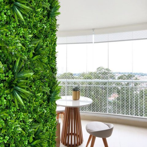 Placa Jardim Vertical Artificial Luxo 100x200cm Alta Cobertura Muro Inglês com Proteção Uv