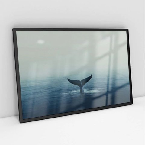 Quadro Oceano Fotografia Baleia - 70x50cm:moldura Preta