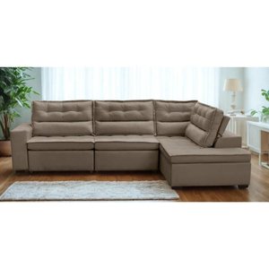Sofá de Canto Retrátil e Reclinável com Molas 3,00x2,00 Viena Suede Cappuccino Mirra Decor