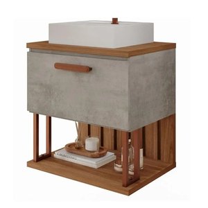 Gabinete de Banheiro 60cm Mdf com Cuba Porta e Nicho Cimento