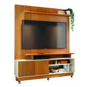 Ver imagem 4 de Home Theater Ares com Kit Rodizio Porta em MDF Frisado Para  TV's até 65 Polegadas - Cinamomo/Off Wh