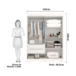 Guarda Roupa Solteiro 100% Mdf 2 Portas 2 Gavetas Ayla Acp Móveis Branco - 3
