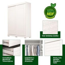 Guarda Roupa Solteiro 100% Mdf 2 Portas 2 Gavetas Ayla Acp Móveis Branco - 4