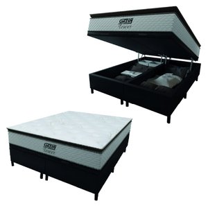 Cama Box Baú Queen Colchão Molas Pocket Ensacadas Tower 158x198x75cm Branco / Preto Gazin