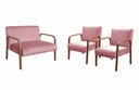 Ver imagem 1 de Kit Namoradeira Anita + 2 Poltronas Braço Madeira Decoração Recepção Sala - Veludo Rosê