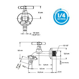 Torneira para Jardim Tanque Alavanca Metal Cromada 1130 C31 Cor: Prateado Del Metais - 4