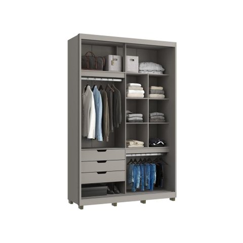 Guarda Roupa 2 Portas de Correr 235x150 cm Bordeaux Cinza Claro Casamia