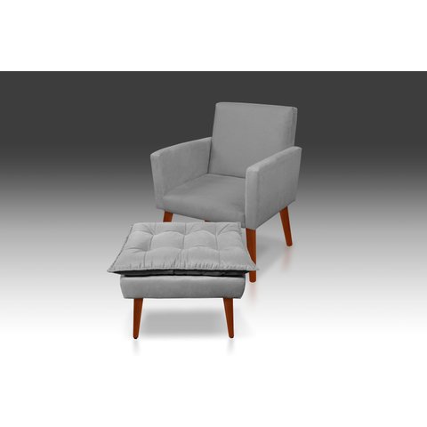 Kit Poltrona Nina com Puff Opala Suede Cinza Claro - Pandora Decor - Casa da Poltrona