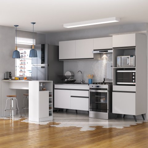 Armário de Cozinha com Bancada/mesa Gourmet Veneza Multimóveis Mp2174 Branco/preto