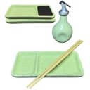 Ver imagem 1 de Kit 2 Pessoas Oriental com Jarra e Prato com Divisória de Shoyu Porcelana Verde