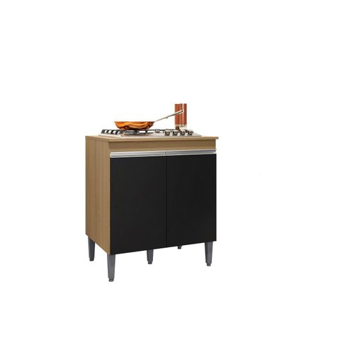 Balcão para Cooktop Andréia 02 Portas e Puxador Perfil Embutido - Amêndoa Preto Ajl