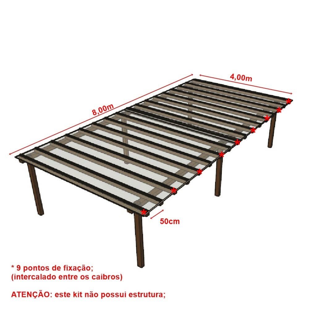 Cobertura Policarbonato Alveolar 8,00m x 4,00m - Cristal 4mm - 2