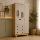 Ver imagem 4 de Guarda Roupas Pingo Quarto Bebê 3 Portas Janela com Tela - Off White com Amêndoa