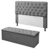 Kit Cabeceira + Calçadeira Baú Mirage Casal 140cm Suede Cinza - DL Decor - 1