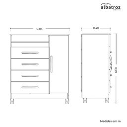 Cômoda Turquesa 1 Porta e 4 Gavetas Cinamomo/off White - Móveis Albatroz - 5 Cômoda Turquesa 1 Porta e 4 Gavetas Cinamomo/off White - Móveis Albatroz - 5