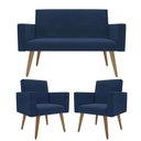 Ver imagem 1 de Kit Sófa 2 Lugares e 2 Poltronas para Sala de Estar Recepção Azul-marinho
