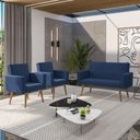 Ver imagem 2 de Kit Sófa 2 Lugares e 2 Poltronas para Sala de Estar Recepção Azul-marinho
