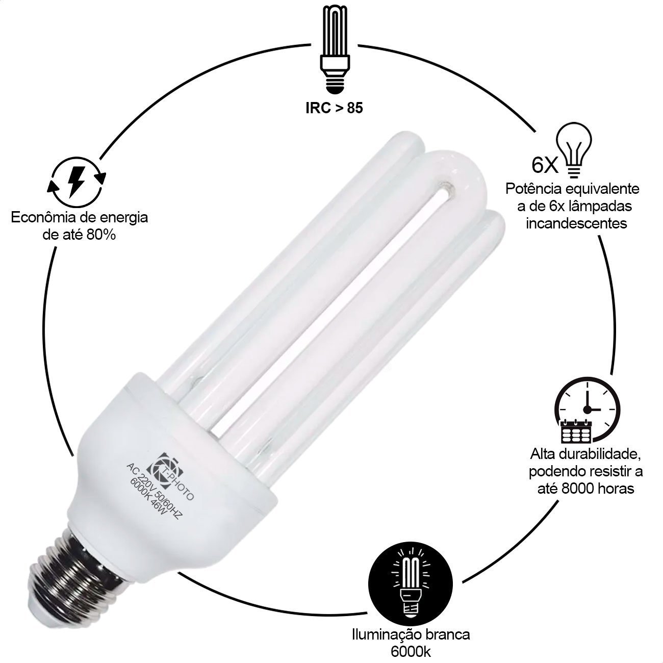 Lâmpada 3u 46W 6000k Fluorescente 220V para Softbox T-Photo (220V) - 3