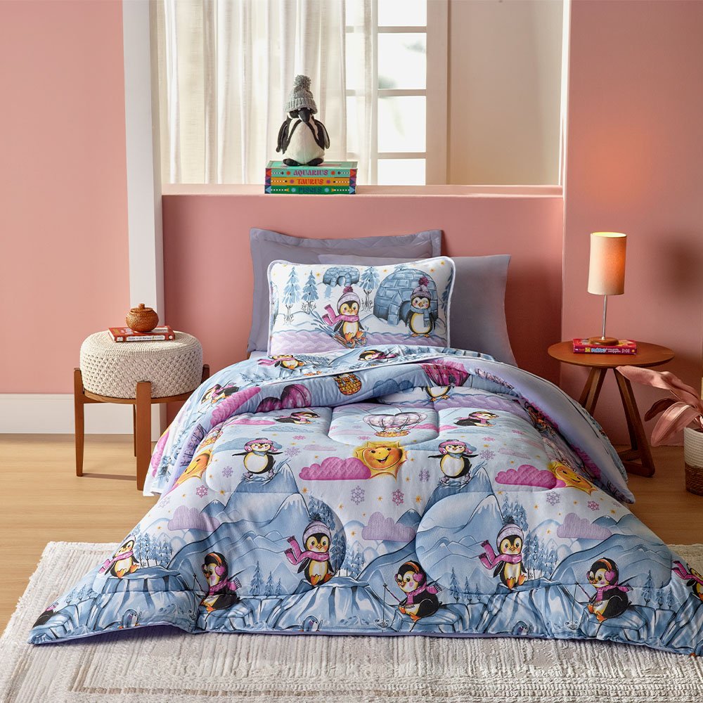 Edredom Casal Infantil Estampado 100% Algodão Pinguins Vivaldi Kids - 2