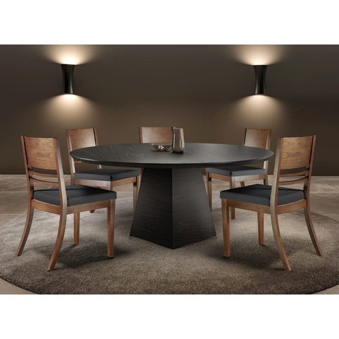 Sala de Jantar Moderna Redonda com 6 cadeiras 1,35x1,35m - Joseph - Requinte Salas