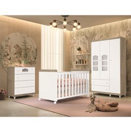 Quarto de Bebê com Berço 3 em 1 Roupeiro 3 Portas 2 Gavetas Cômoda 4 Gavetas Portugal Móveis Bonatto - 1
