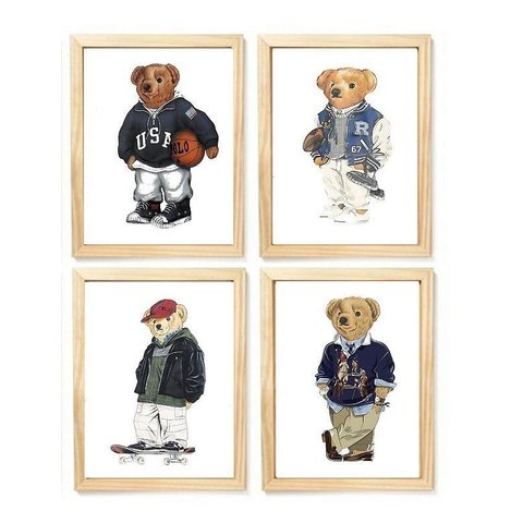 Kit Quadro Decorativo Esporte Urso Rl Polo Rauph Lauren Quarto Criança Bebê Enxoval