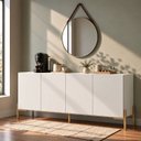 Ver imagem 1 de Aparador Buffet 100% MDF 4 Portas com Pés em Metal 164x85x40cm Branco Fosco