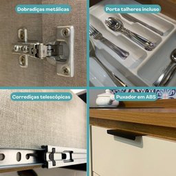 Armário de Cozinha Completa C/ Tampo Lótus Tiny Carraro Freijó Off White Preto Touch - 2