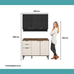 Armário de Cozinha Completa C/ Tampo Lótus Tiny Carraro Freijó Off White Preto Touch - 7