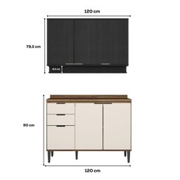Armário de Cozinha Completa C/ Tampo Lótus Tiny Carraro Freijó Off White Preto Touch - 8