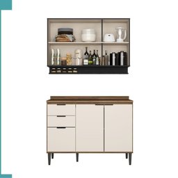 Armário de Cozinha Completa C/ Tampo Lótus Tiny Carraro Freijó Off White Preto Touch - 4