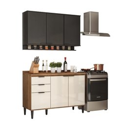 Armário de Cozinha Completa C/ Tampo Lótus Tiny Carraro Freijó Off White Preto Touch - 9