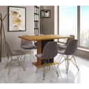 Ver imagem 1 de Mesa Jantar Londres Retangular Canela 137x90 Base Preta 6 Cadeiras Estofadas Nude Médio Base