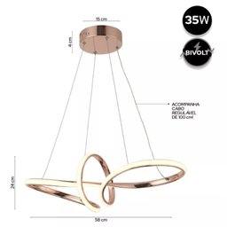 Lustre Pendente 35w Led Integrado Moderno 3 Em1 Bivolt Cobre - 7