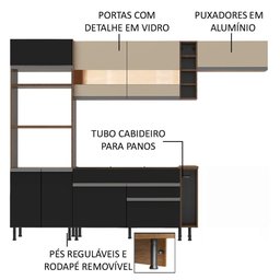 Cozinha Safira com Armário e Balcão Preto Madesa - 8