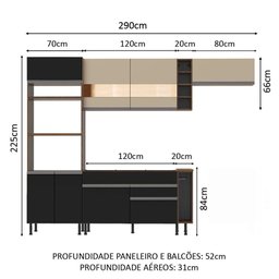 Cozinha Safira com Armário e Balcão Preto Madesa - 6
