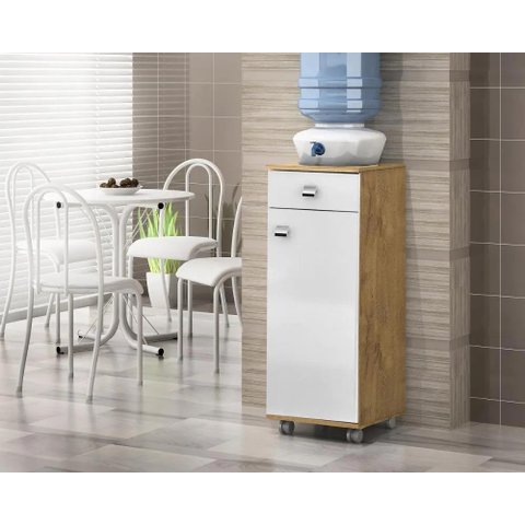 Balcão Auxiliar Móvel Bianca 1 Porta 1 Gaveta Castanho/Branco