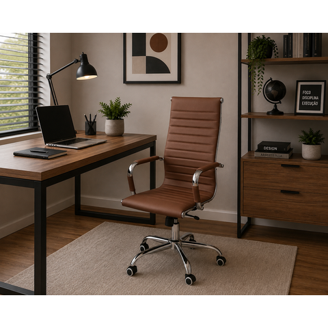 Cadeira Eames Esteirinha Presidente Escritório Boston Eames Alta - Marrom